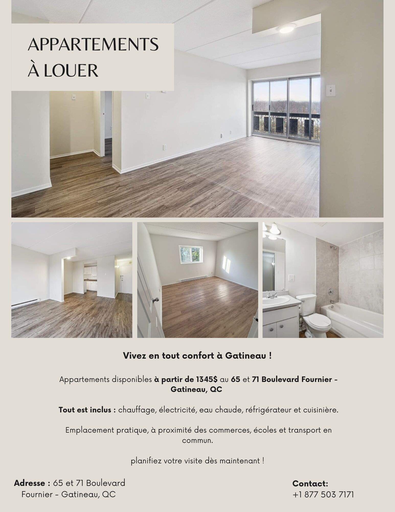 Appartement   5½- 65 Bd Fournier Gatineau  J8X 3P6 , Hull (Gatineau)